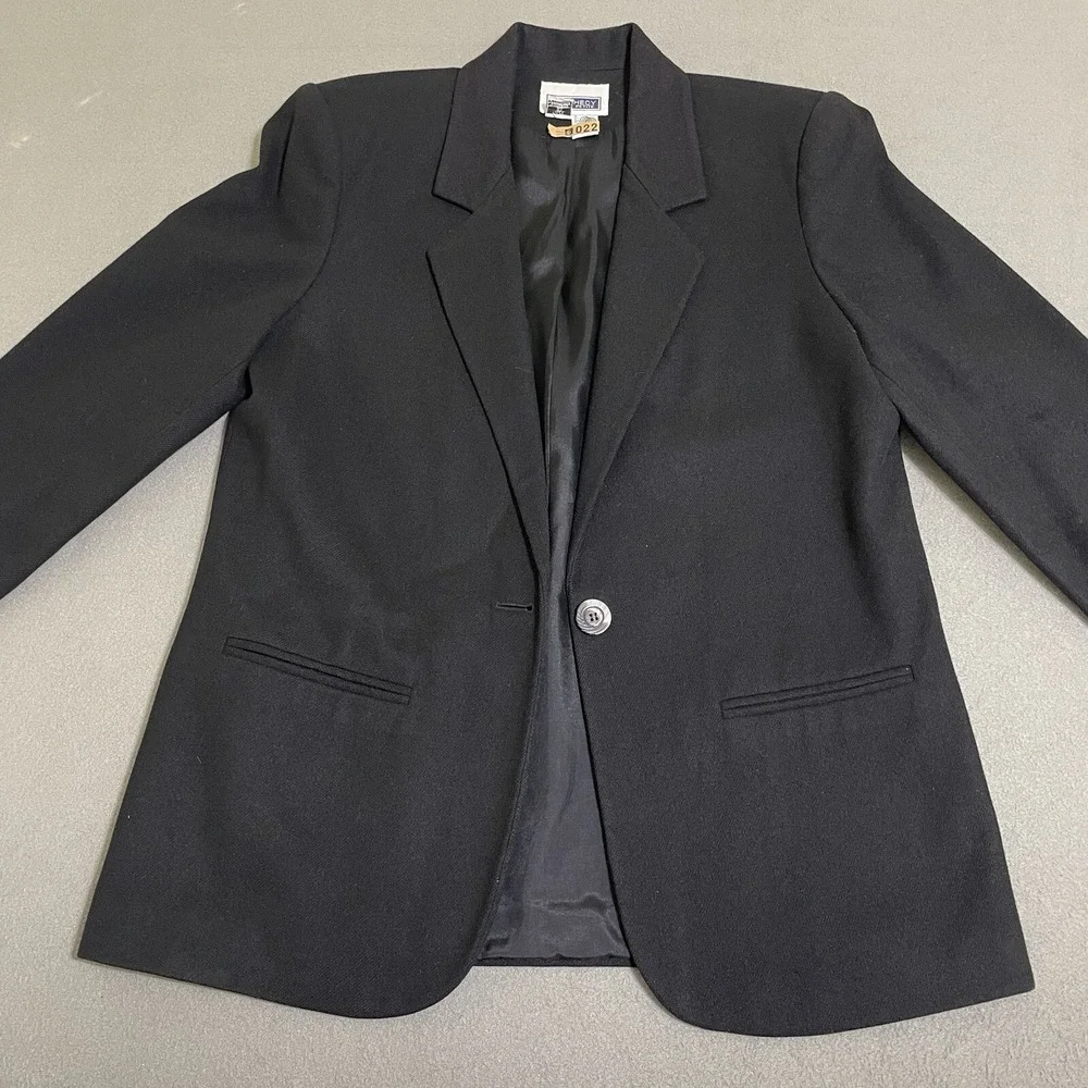 Vintage‎ Women's Blazer Jacket Sz 10 Black 100% Pure Wool Classic 90s Coat Peppy